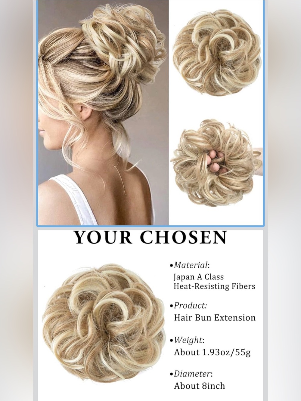 Blonde Curly Hair Bun Extension / Scrunchie Hair Piece
